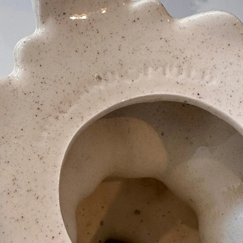 Vintage Holland Mold Ceramic Candlestick 7 In Speckled Cream Ornate Footed Taper